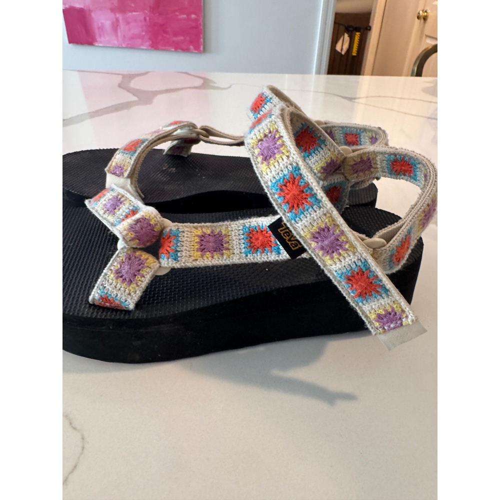 Teva Midform Universal Crochet Starburst Platform Sandals Black Multi Womens 10
